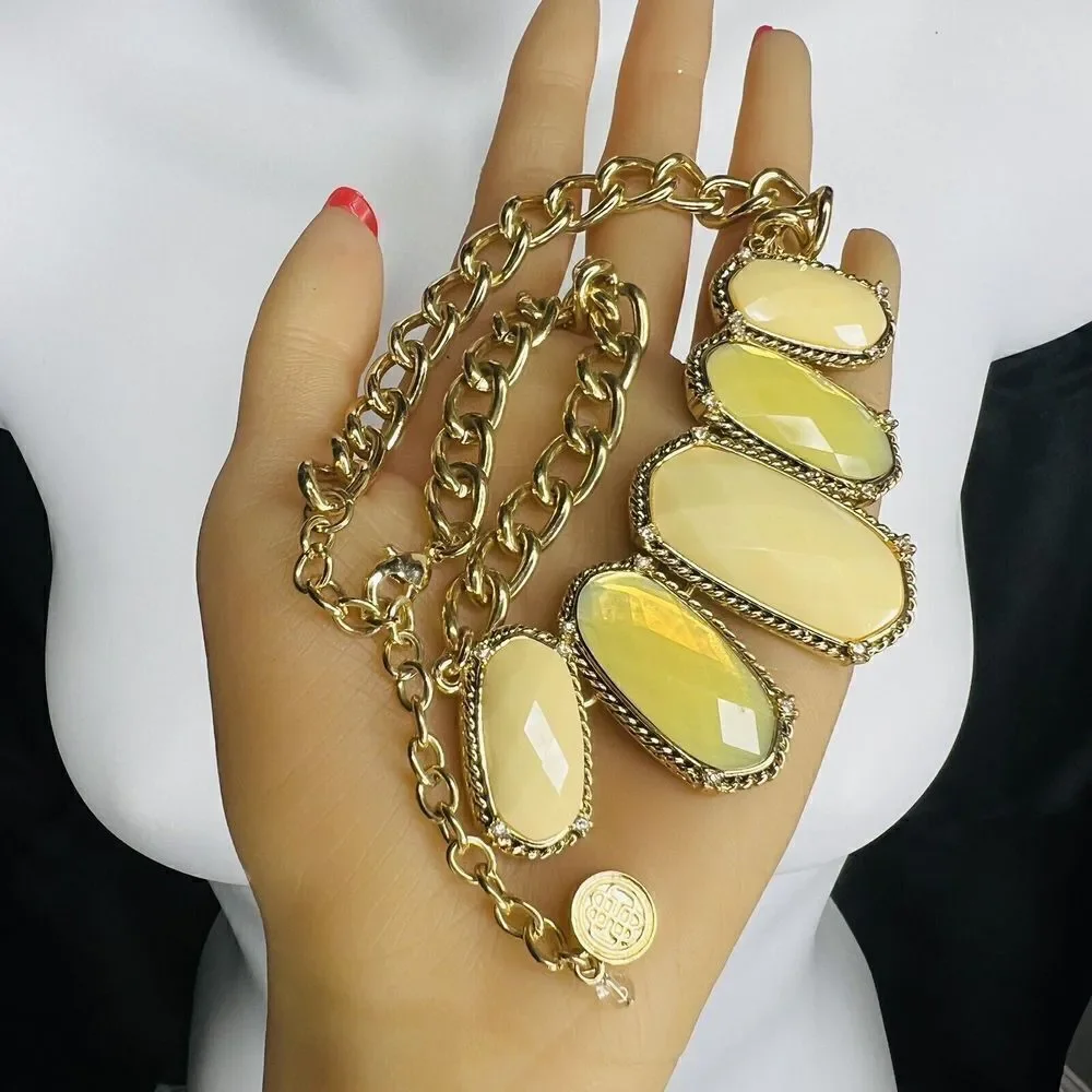 Baskin Brothers BB Mint Green￼ Yellow Tone Cabochon Necklace Bib Statement